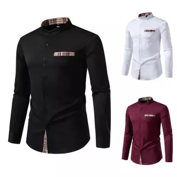 Рубашка мужская с воротником-стойкой, на весну, 2024