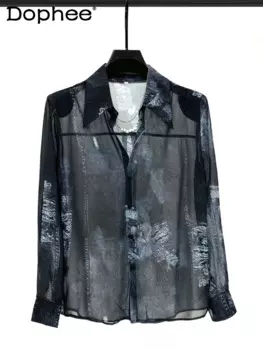 Рубашка мужская Солнцезащитная с длинным рукавом, тонкий модный топ свободного покроя, красивая подчеркивающая индивидуальность футболка с подкладкой на плечо, лето 2024