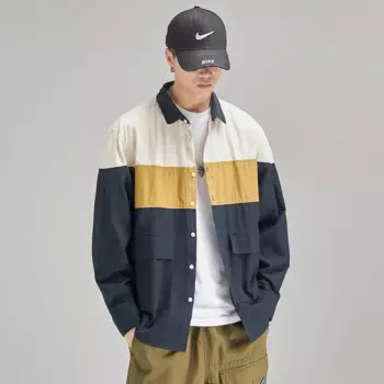 Рубашка мужская свободного покроя, из хлопка и льна