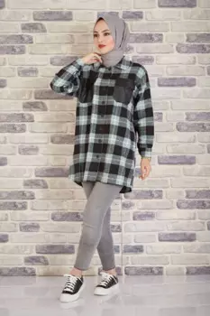 Рубашка с кожаным карманом мятно-черного цвета