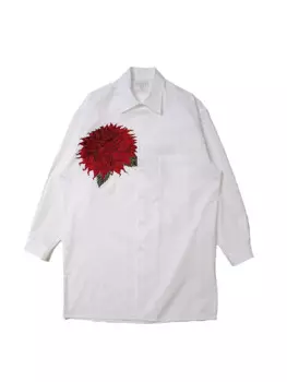 Рубашка с вышивкой MAMELICCE Dahlia pinnata, мужские рубашки, белая рубашка оверсайз для мужчин, одежда унисекс, женская одежда