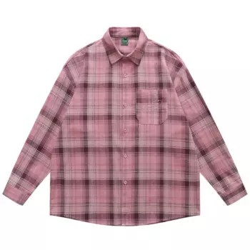 Рубашка в клетку для мужчин и женщин, хлопок, на пуговицах, Повседневная сорочка с длинным рукавом, розовая