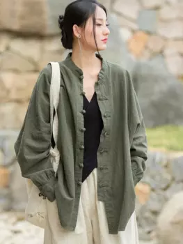 Рубашки оверсайз Ramie, женский традиционный костюм Тан, рубашка Kong Fu