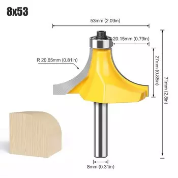 Ручка хвостовика 8 мм, большой диаметр 53,63 мм, фреза для деревообработки, фреза для снятия фасок, дуговая фреза, головка триммера для кромок