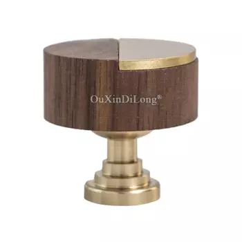 Ручки мебельные круглые из латуни и ореха, 2 шт.