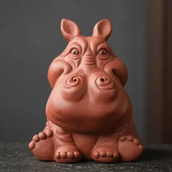 Ручная фигурка бегемота из фиолетовой глины JINGDE TEA SET