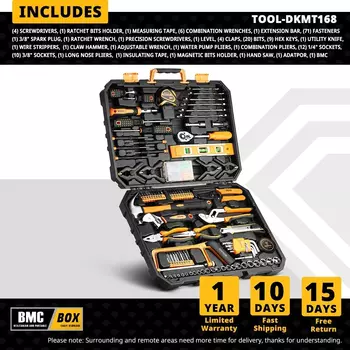 Ручные инструменты для повседневного использования DEKO 168/198. Деревообрабатывающий многофункциональный инструмент с ящиком для инструментов, в том числе молотковый нож, торцевой динамометрический ключ