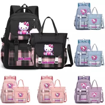 Рюкзак Hello Kitty для девочек и мальчиков, школьный ранец с сумкой для подростков, женская сумка на плечо для ноутбука