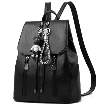 Рюкзак женский кожаный, школьный, черный, 2021