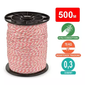 Рулонная электрическая веревка для забора 500/1000 м, полипропиленовая веревка для лошади, крупного рогатого скота, ограждение для животных, аксессуар для проволоки со сверхнизким сопротивлением