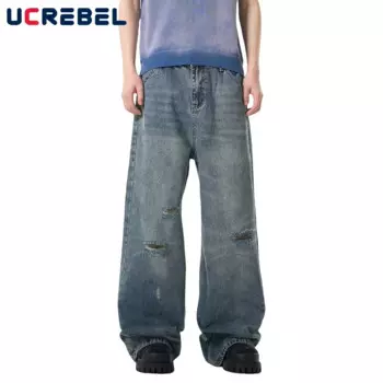 Рваные джинсы, мужские потертые свободные широкие штаны, мешковатые брюки, мужские джинсы