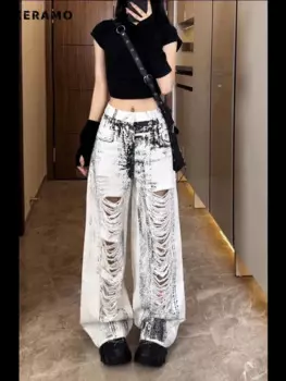 Рваные мешковатые японские джинсовые брюки Y2K 1920-х годов, женские повседневные винтажные брюки с эффектом потертости, женские джинсы в стиле ретро с высокой талией