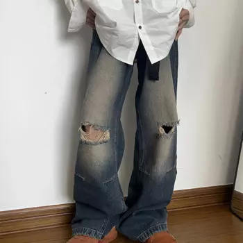 Рваные широкие женские джинсы на весну и осень, лето, тонкие свободные драпированные брюки с высокой талией и высокой талией