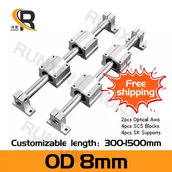 RXTNC 2 шт. оптическая ось OD 8 мм L300 400 500 600 700 мм + 4 шт. SCS8UU линейные подшипники + 4 шт. SK8 подшипники опоры для ЧПУ