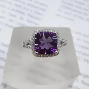 S925 посеребренное Платиновое инкрустированное кольцо с аметистом