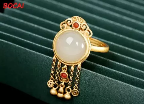 S925 Стерлинговое Серебро Hetian Нефритовая кисточка антикварное кольцо модное ретро женское Открытое кольцо