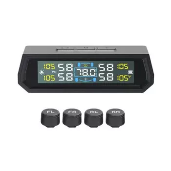 С 4 внешними датчиками Солнечная TPMS Автомобильная сигнализация давления в шинах Цифровой цветной дисплей Водонепроницаемый Предупреждение о температуре давления в шинах