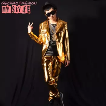 S-4xl! Новинка 2021, мужской тонкий модный кожаный пиджак, золотистый смокинг, костюм, пальто, костюмы певицы, официальное платье, одежда