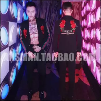 S-6XL! Мужской облегающий костюм с вышитыми цветами для бара и ночного клуба, костюм для сцены.