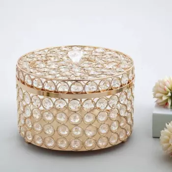 С украшением в виде кристаллов круглый лоток Европейский кишечника металлические банки посуда для хранения десерт Дисплей шкатулка для украшения дома