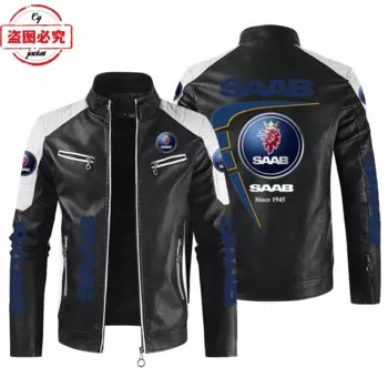 SAAB автомобильный логотип с принтом в стиле ретро, потертая куртка из искусственной кожи, ветрозащитная мужская куртка SAAB Team Four Seasons