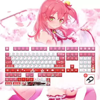 Sakura Miko тематические колпачки клавиш прекрасная игровая клавиатура колпачок вишневого профиля PBT Материал 132 клавиш механическая клавиатура колпачок