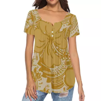 Samoa Club, новый женский индивидуальный оптовый традиционный полинезийский художественный принт, новый дизайн, большой топ с круглым вырезом и короткими рукавами