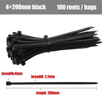 Самоблокирующаяся пластиковая нейлоновая стяжка, 100 шт., черная 5X300 кабельная стяжка, крепежное кольцо 3X200, кабельная стяжка на молнии, ремешок, набор нейлоновых кабельных стяжек