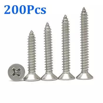 Саморезы по дереву с плоской головкой 200p, нержавеющая сталь 304, M1 M1.2 M1.4 ~ M3 M4, саморезы с потайной головкой и крестообразной головкой