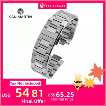 San Martin 20mm Durable 3-Link 316L Stainless Steel Strap Watch Bracelet Hidden Butterfly Clasp ремешок для часов For SN0026