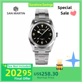 San Martin Explore 39mm Men Watch Oyster Bracelet Retro Sapphire NH35 Automatic Mechanical Sport Watches часы мужские SN0020-1