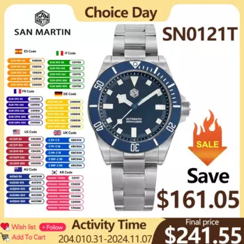 San Martin SN0121T Титановые часы для дайвинга NH35 Часы с автоматическим механизмом Grade2 Титан 120 щелчков Водонепроницаемые наручные часы 300 м