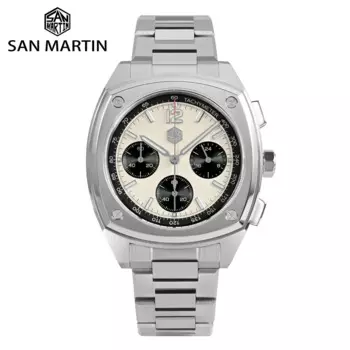 San Martin VK63 Новые 39,5 мм мужские спортивные кварцевые часы из нержавеющей стали Роскошный деловой хронограф Водонепроницаемые сапфировые часы Reloj