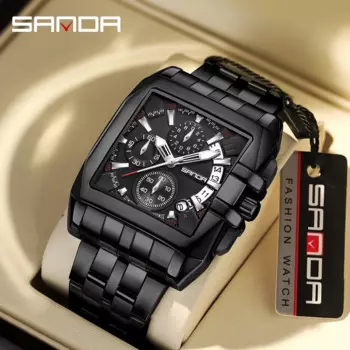 Sanda 5302 модный Прямоугольный циферблат ремешок из нержавеющей стали японский кварцевый механизм водонепроницаемые деловые мужские наручные часы