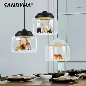 SANDYHA современные мультяшные животные светодиодный подвесной светильник стеклянное подвесное освещение для детской комнаты спальня люстра домашний декор светильник