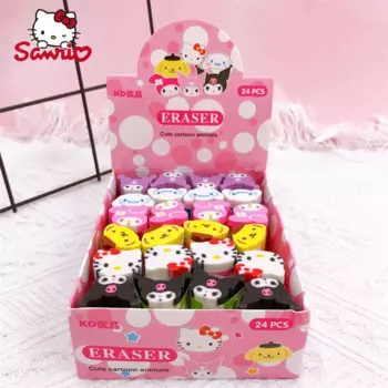 Sanrio 24 шт. Kawaii Hello Kitty Kuromi понравико мультяшный ластик милая девочка в форме сердца полоска женский канцелярский подарок оптовая продажа