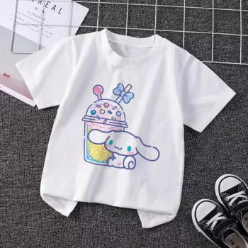 Sanrio детская футболка Kawaii футболка Hello Kitty Cinnamoroll мультфильмы повседневная одежда аниме футболки детская одежда для девочек