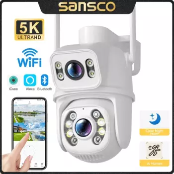 SANSCO 5K 10MP PTZ Wi-Fi камера с двойным экраном 6MP HD беспроводная наружная IP-камера ИИ наблюдение за людьми iCsee