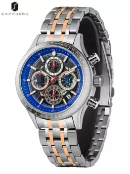САПФЕРО НОВЫЕ мужские часы с хронографом, роскошные мужские кварцевые часы, светящиеся водонепроницаемые часы из нержавеющей стали, Reloj Hombre