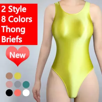 Сатиновое блестящее трико, Цельный купальник, сексуальное бикини с высоким вырезом, стринги, боди, Женский Блестящий купальный костюм, размера плюс купальники