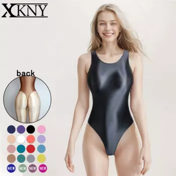 Сатиновый глянцевый купальник XCKNY, сексуальный облегающий масляный Блестящий купальник, цельный жилет, Т-образный костюм, масляный шелковистый купальник
