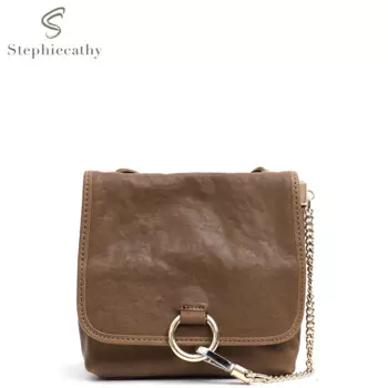 SC качественные итальянские кожаные сумки-мессенджеры с клапаном, Женская Роскошная цепочка с металлическим кольцом, декорированная Повседневная Ретро сумка на ремне, сумочка-кошелек