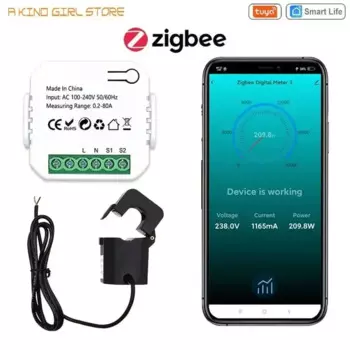 Счетчик энергии Tuya Smart Life ZigBee, 80 а, с трансформатором тока, зажимом, кВтч, монитором мощности, статистикой электроэнергии 110 В, 240 Гц