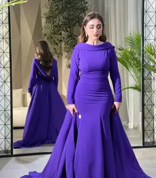 Scoggins выпускные платья с длинным рукавом и круглым вырезом платья для вечеринки с открытой спиной Vestidos De Fiesta Плиссированное вечернее платье до пола