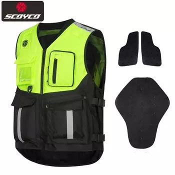 SCOYCO мотоциклетная светоотражающая защитная одежда, рабочий желтый жилет 600D, ткань Оксфорд, защита для мотокросса на спине, груди