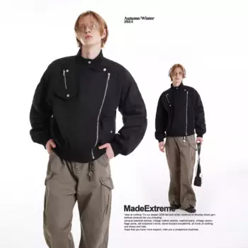 Сделанная однотонная Повседневная куртка-бомбер со скошенной молнией