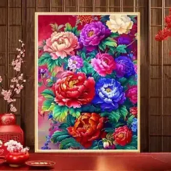 Сделано вручную, вышивка крестиком, китайские шикарные пионы, готовые изделия, настенная подвеска, красивые пионы, готовые изделия, в наличии 60*80 см