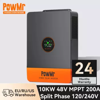 Сдвоенный Гибридный солнечный инвертор PowMr, 10 кВт, 120 В, 240 в, MPPT А, встроенное двойное зарядное устройство, 48 В переменного тока, преобразователь для домашнего автофургона