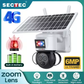 Sectec 6MP 12X ZOOM красный/синий прожектор сигнализации с солнечной батареей PTZ-камера наружная Wi-Fi камера видеонаблюдения с ночным видением