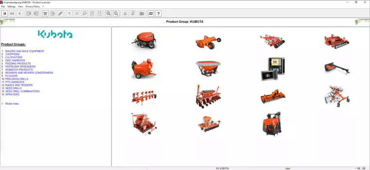 Сельскохозяйственное оборудование Kverneland KUBOTA, электронные детали, Каталог DVD